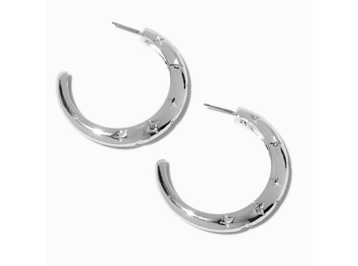 Créoles 50 mm martelées étoile couleur argentée