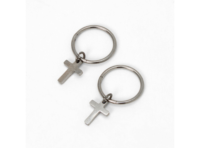 Mini créoles croix 10 mm en titane couleur argentée - Collection C Luxe