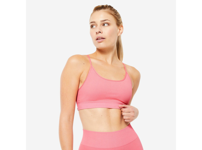 Brassière côtelée sans couture maintien léger Femme, Rose