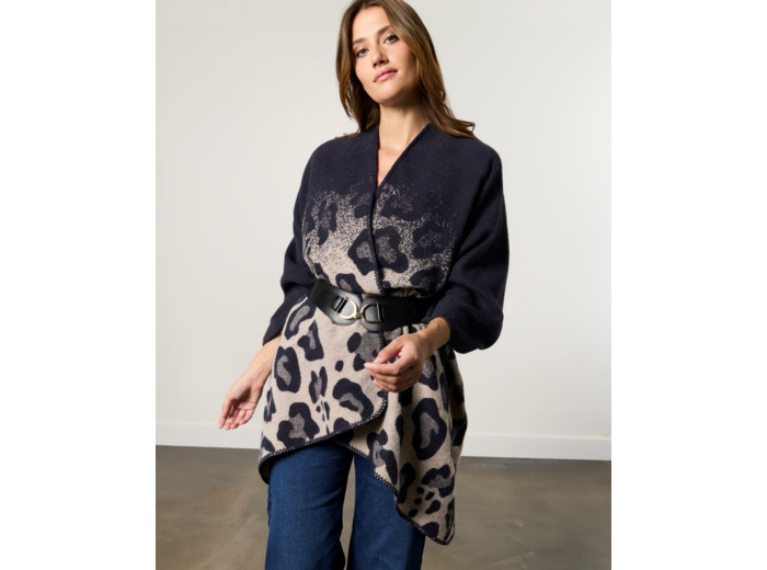 Cape imprimé léopard MARINE Femme