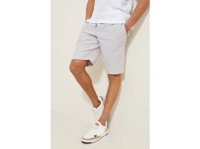 Bermuda uni en coton lin - Beige