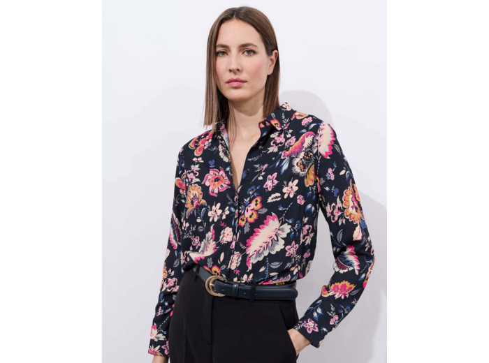 Chemisier manches longues imprimé à fleurs NOIR Femme