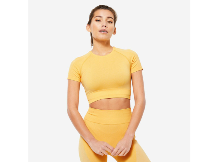 T-shirt Crop top manches courtes Fitness seamless Jaune