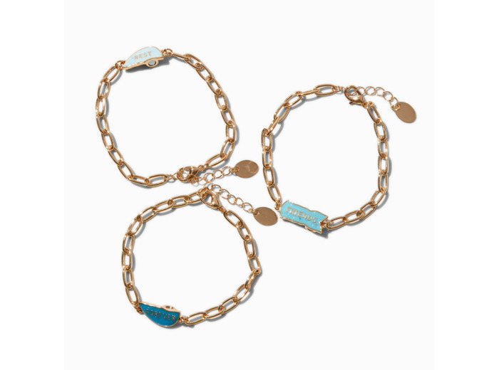 Bracelets de chaîne cœur fendu avec dégradé bleu « Best friends forever » - Lot de 3