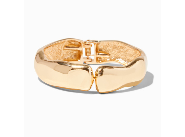 Bracelet manchette à charnière vague épaisse couleur dorée