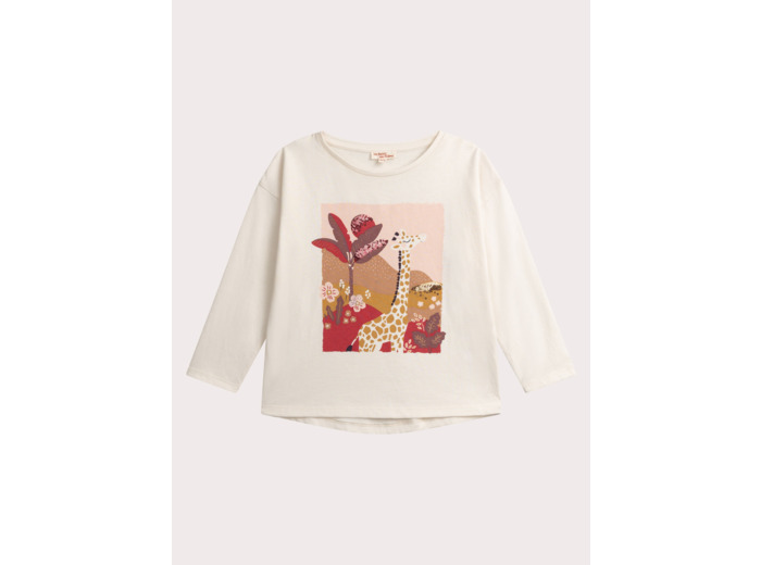 T-shirt écru animation girafe et sequins pour fille