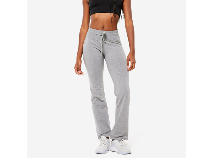 Legging fitness long coton extensible bas resserable femme - Fit+ gris chiné