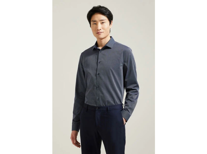 Chemise en coton sans repassage micro point - Bleu foncé