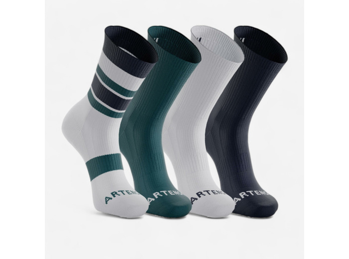Chaussettes de tennis hautes artengo rs 300 motif bleu, vert et bleu lot de 4