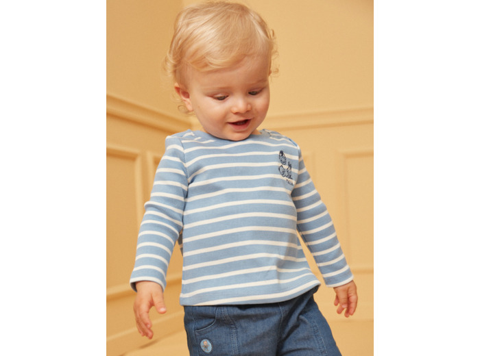 T-shirt marinière bleu pastel et écru