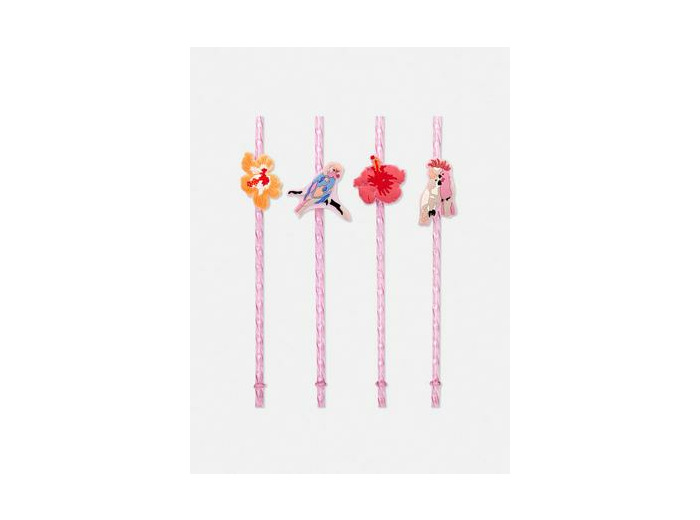 Lot de 4 pailles fantaisie avec animaux tropicaux
