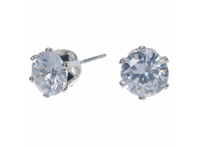 Clous d'oreilles ronds avec strass en zircon cubique d'imitation couleur argentée - 7 mm