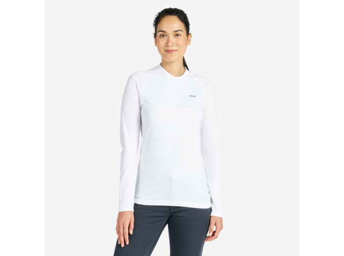 T-shirt anti-uv manches longues sailing 500 femme blanc, manche plasma
