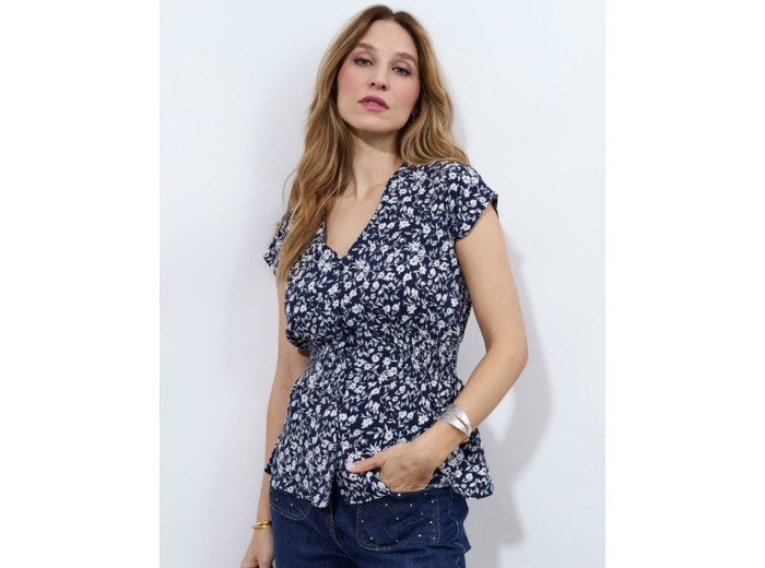 Blouse manches courtes imprimé à fleurs MARINE Femme