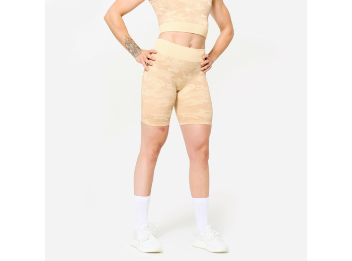 Short de fitness motif camo, beige