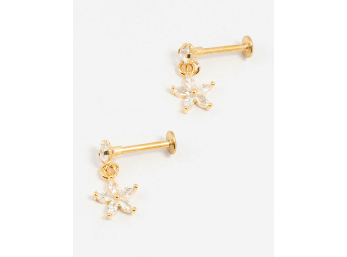 Gold Plated Surgical Steel Flower Drop Flat Backs 2-Pack