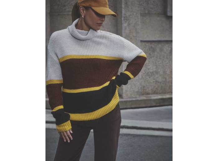 Pull épais contenant de la laine rayé NOIR Femme