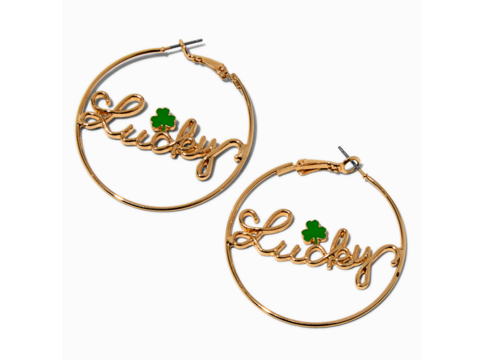 Créoles couleur dorée « Lucky » Saint-Patrick