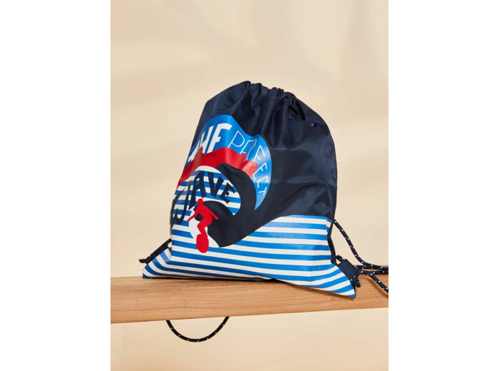Sac à dos bleu et blanc à rayures