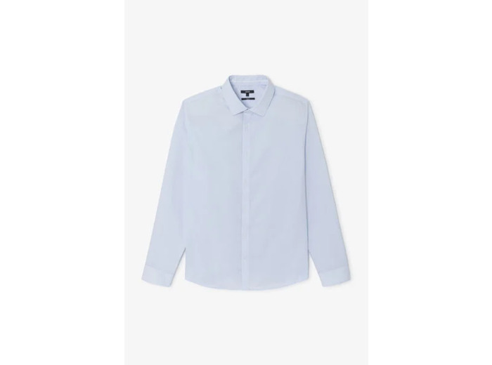 Chemise sans repassage regular en coton rayée - Blanc