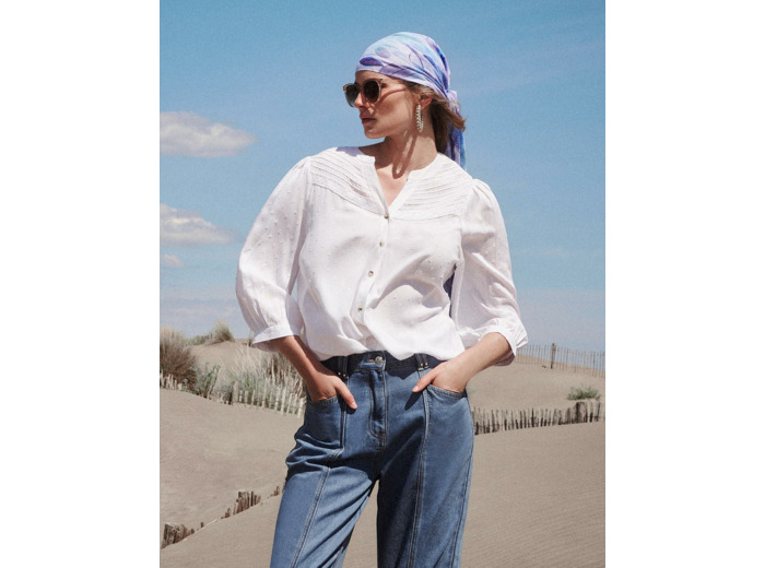 Blouse manches 3/4 unie BLANC Femme