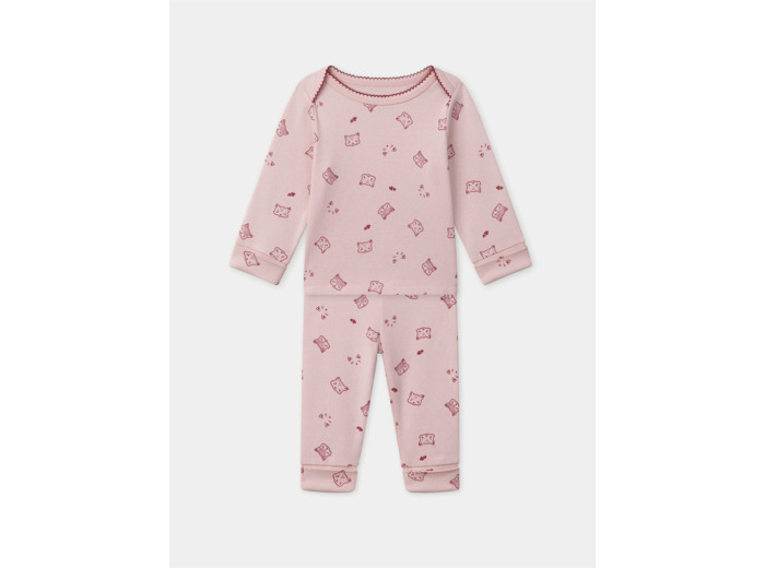 Pyjama rose imprimé tête de chats et coeurs Bébé Fille