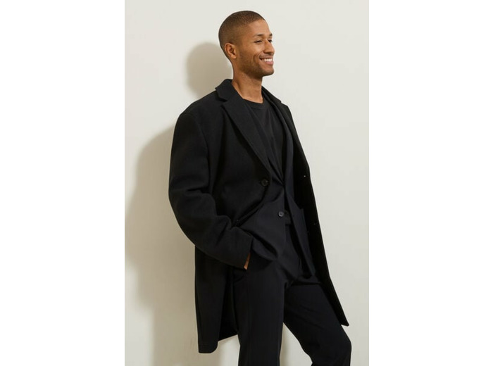 Manteau hiver long col tailleur - Noir
