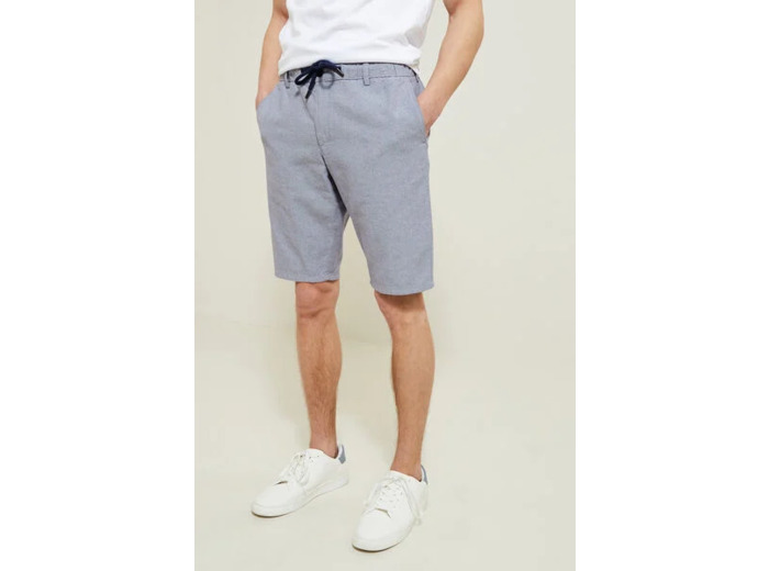 Bermuda uni en coton lin - Bleu foncé