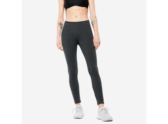 Legging fitness long coton extensible ceinture basse femme - Salto gris foncé ch