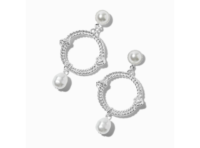 Pendantes 5 cm perles d’imitation circulaires couleur argentée