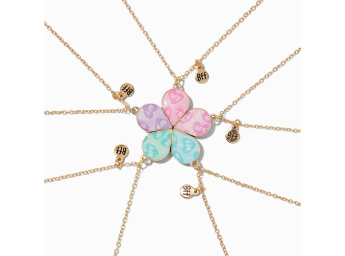 Colliers à pendentif fleurs à paillettes best friends - Lot de 5