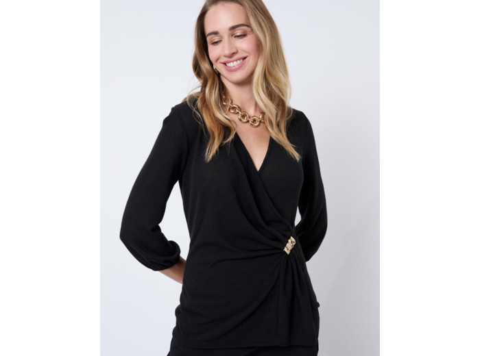 Top manches 3/4 uni NOIR Femme