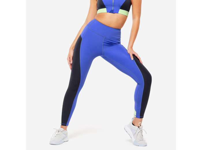 Legging taille haute fitness cardio femme imprimé - Bleu