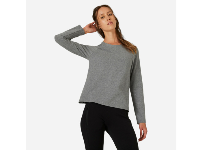 T-shirt Manches Longues Fitness femme - 500 Gris