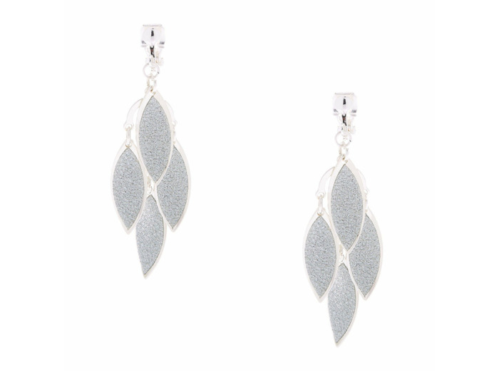 Pendantes à clip de 3,8 cm avec feuilles effet chandelier à paillettes couleur argenté
