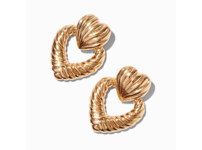 Pendantes 4 cm heurtoir de porte cœur rainurées couleur dorée