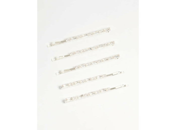 Silver Diamante Baguette & Round Hair Slides 5-Pack