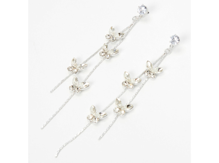 Pendantes linéaires couleur argentée 8 cm papillons en zircon cubique d'imitation