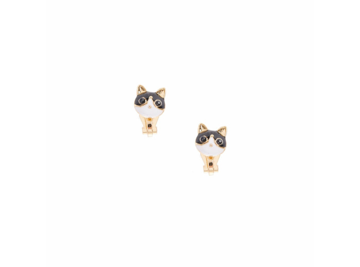 Boucles d’oreilles à clip chat couleur dorée