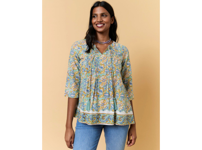 Blouse manches 3/4 imprimé à fleurs VERT PALE Femme