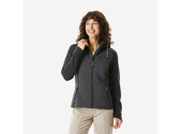 Sweat à capuche de randonnée femme, NH500 Hybrid noir