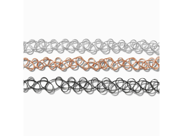 Ras-de-cou effet tatouage métalliques noirs - Lot de 3