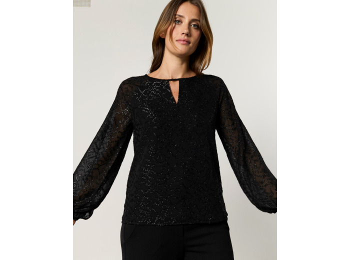 Blouse manches longues unie NOIR Femme