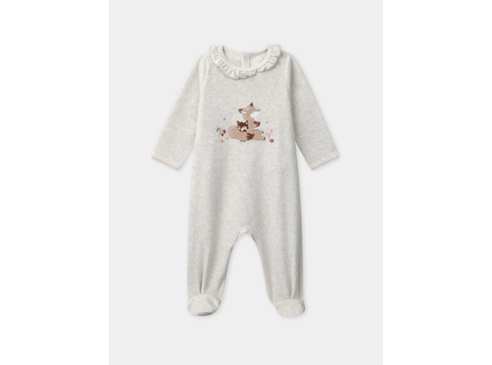 Grenouillère beige en velours avec patch renard à col volant Bébé Fille