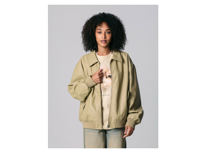 Veste bombers en matière enduite beige kaki