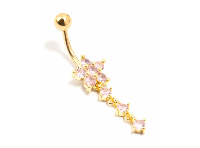 Gold Plated Surgical Steel Round Flower Drop Belly Bar