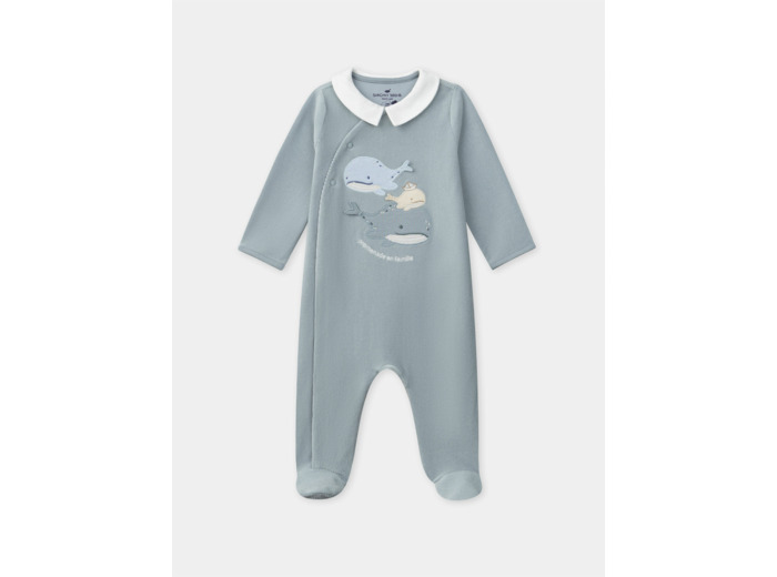 Grenouillère bleu grisé à patch baleine Bébé Garçon