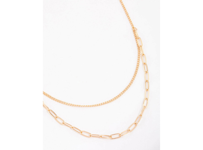 Gold Curb & Cable Layered Necklace