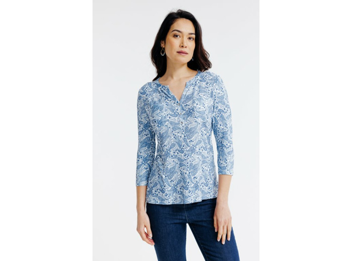 Tee-shirt imprimé col mao et poches