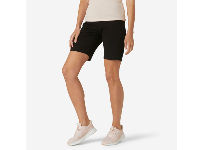 Short droit Fitness Femme avec poches - 500 Noir